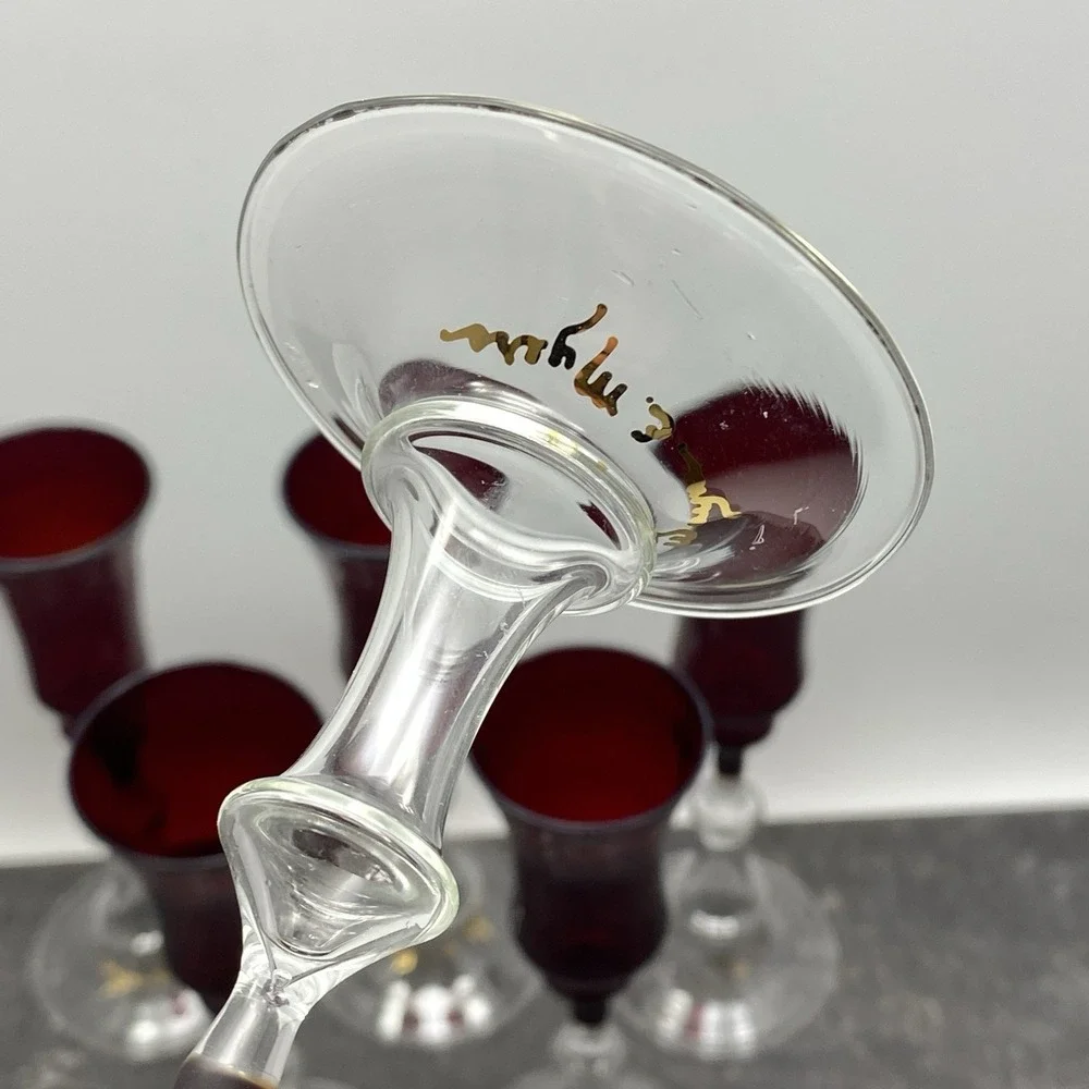 Vintage Set 6 Ruby Red Handblown Champagne Glasses Wayne E Myers 6.75
